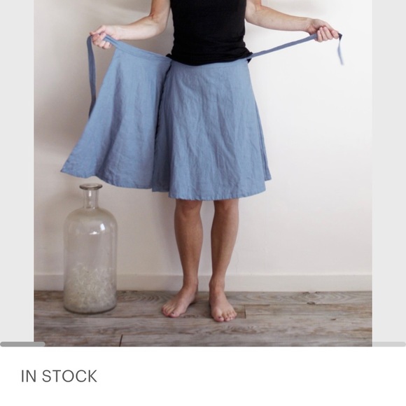 (S) Linen Wrap Skirt, Knee Length Circle Skirt-Beige - Picture 4 of 11